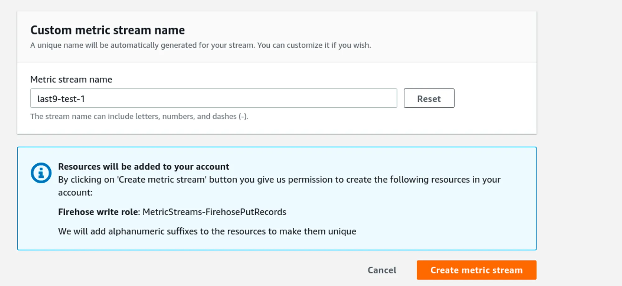 Create metric stream