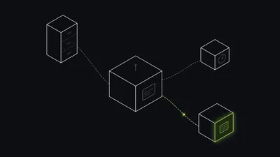 An isometric agent console wired to three tool devices, with only one cable and one tool glowing lime as the active call