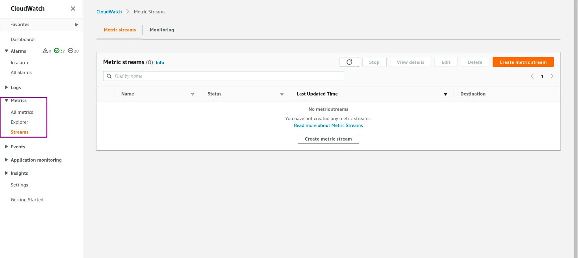 Cloudwatch console