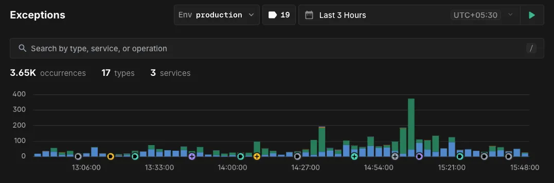 Change events on the Exceptions page