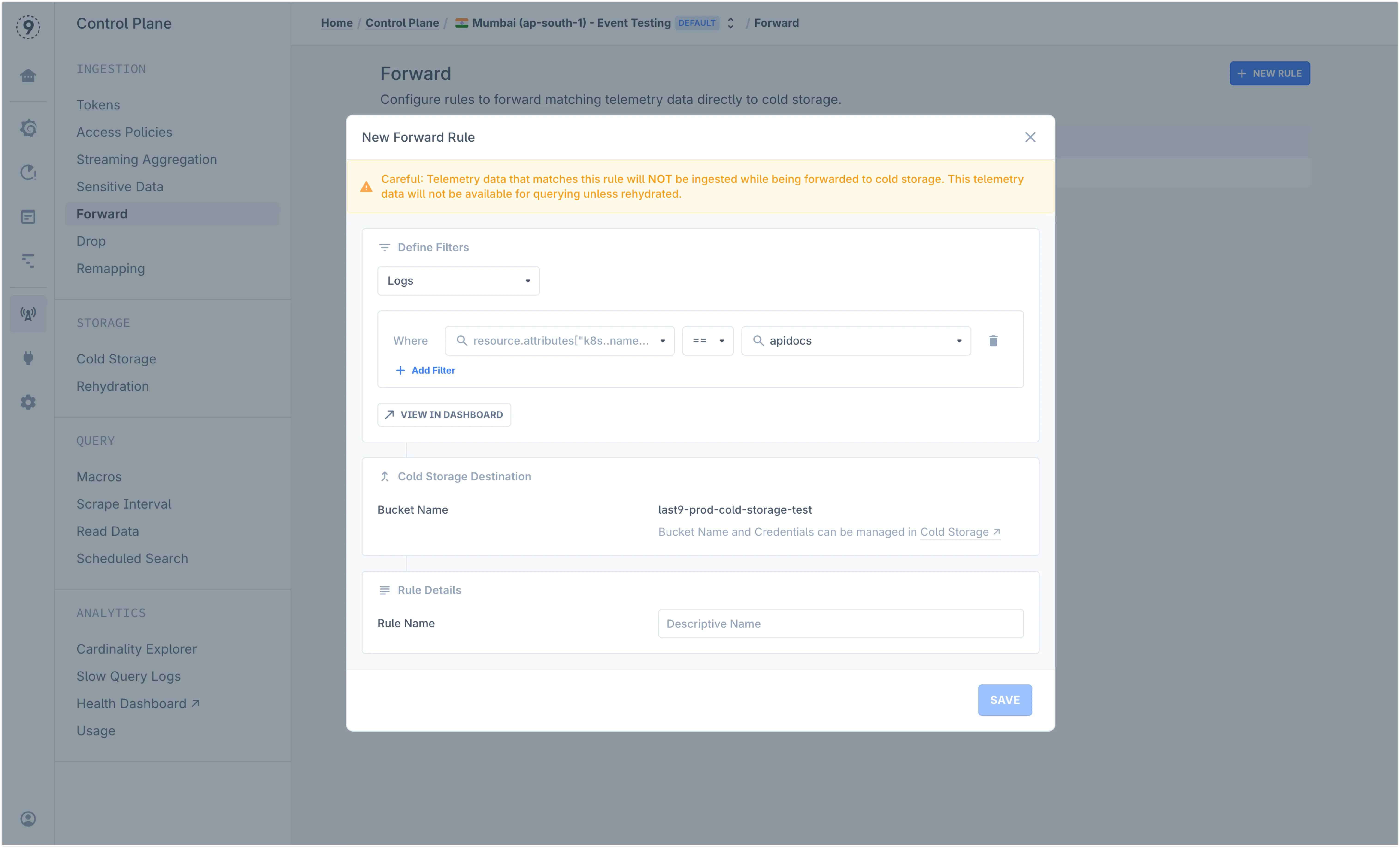 Control Plane — Add New Forward Rule