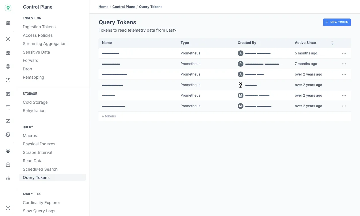 Control Plane — Query Tokens