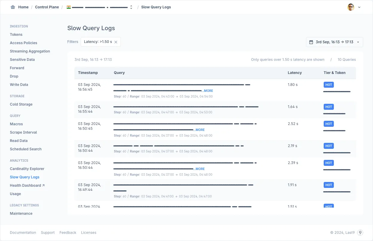 Control Plane — Slow Query Logs