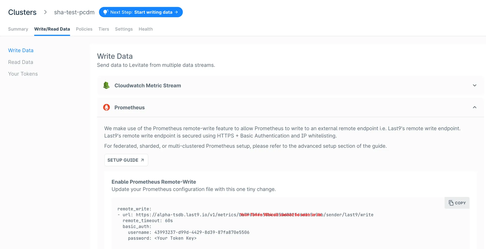 Last9 Cluster Prometheus Remote Write URL details