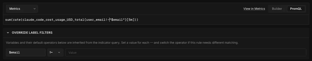 Override label filters in PromQL mode