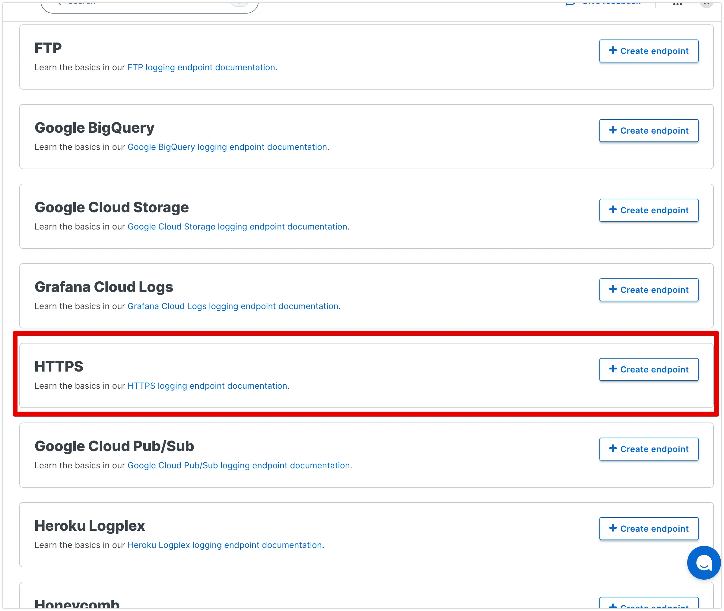 Click on the HTTPS endpoint