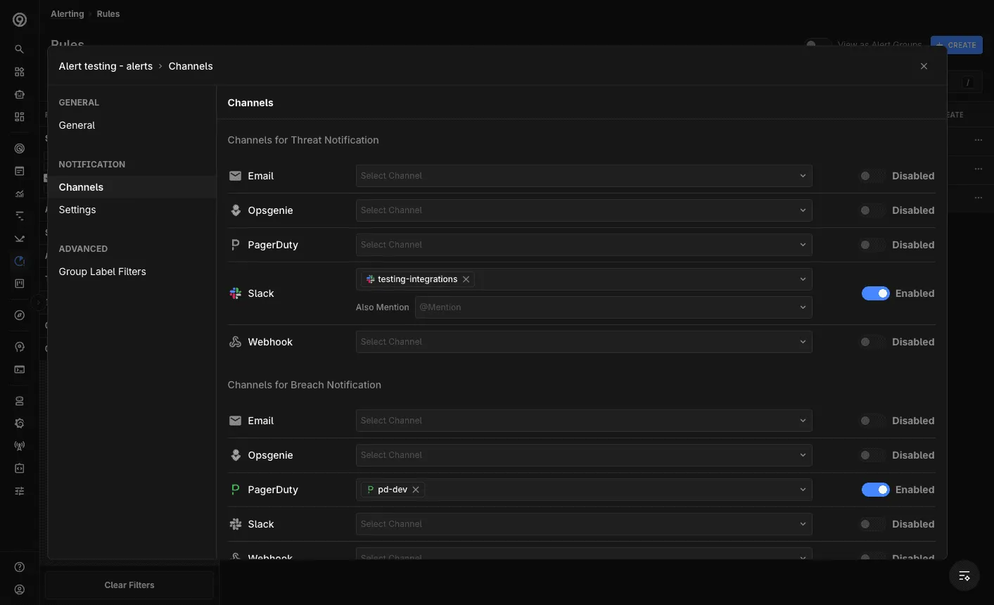 Alert Group — Channels
