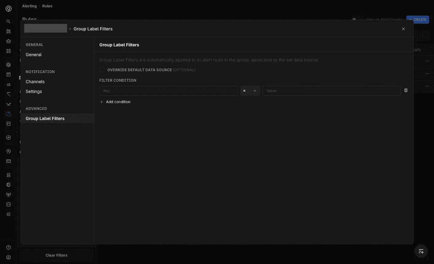 Alert Group — label filters