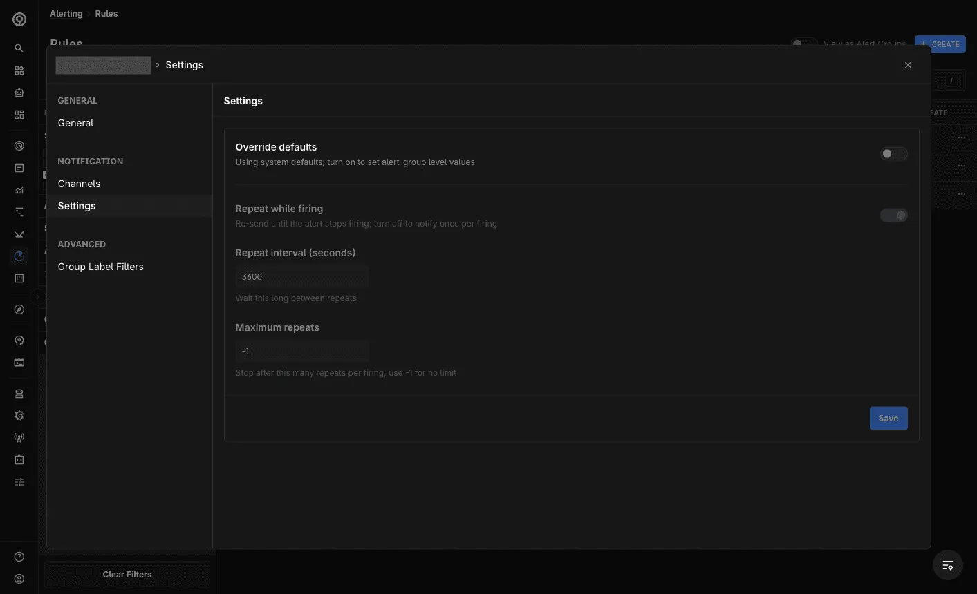 Alert Group — notification settings