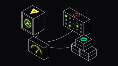A safe, a switchboard and a stack of crates marked with the Vault, Consul and Nomad logos, each cabled to one meter with a glowing lime gauge, standing for one place to watch the HashiCorp stack