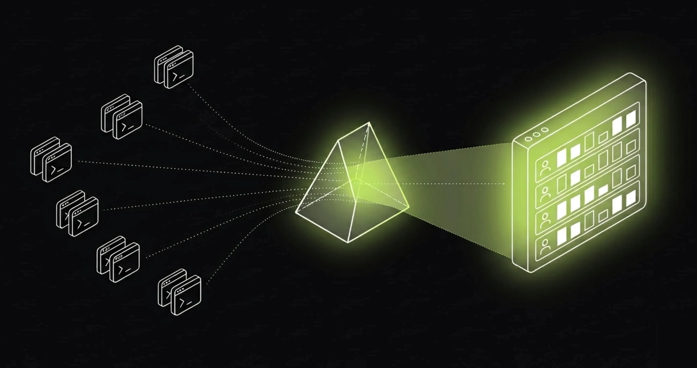 Isometric illustration of coding-agent telemetry resolving into per-developer cost and output evidence