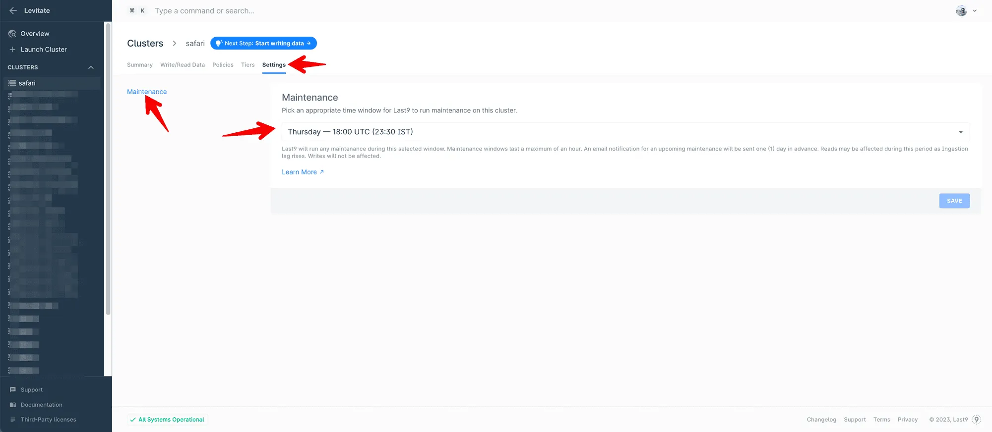 Choose the maintenance window for your Last9 Cluster