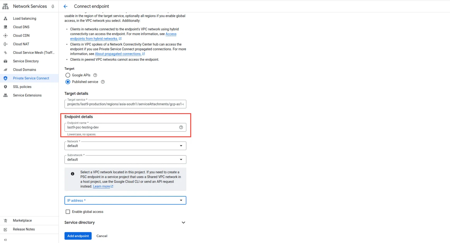 Configure Endpoint Name