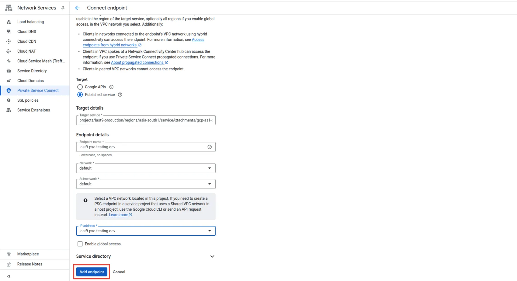 Review and Create Endpoint