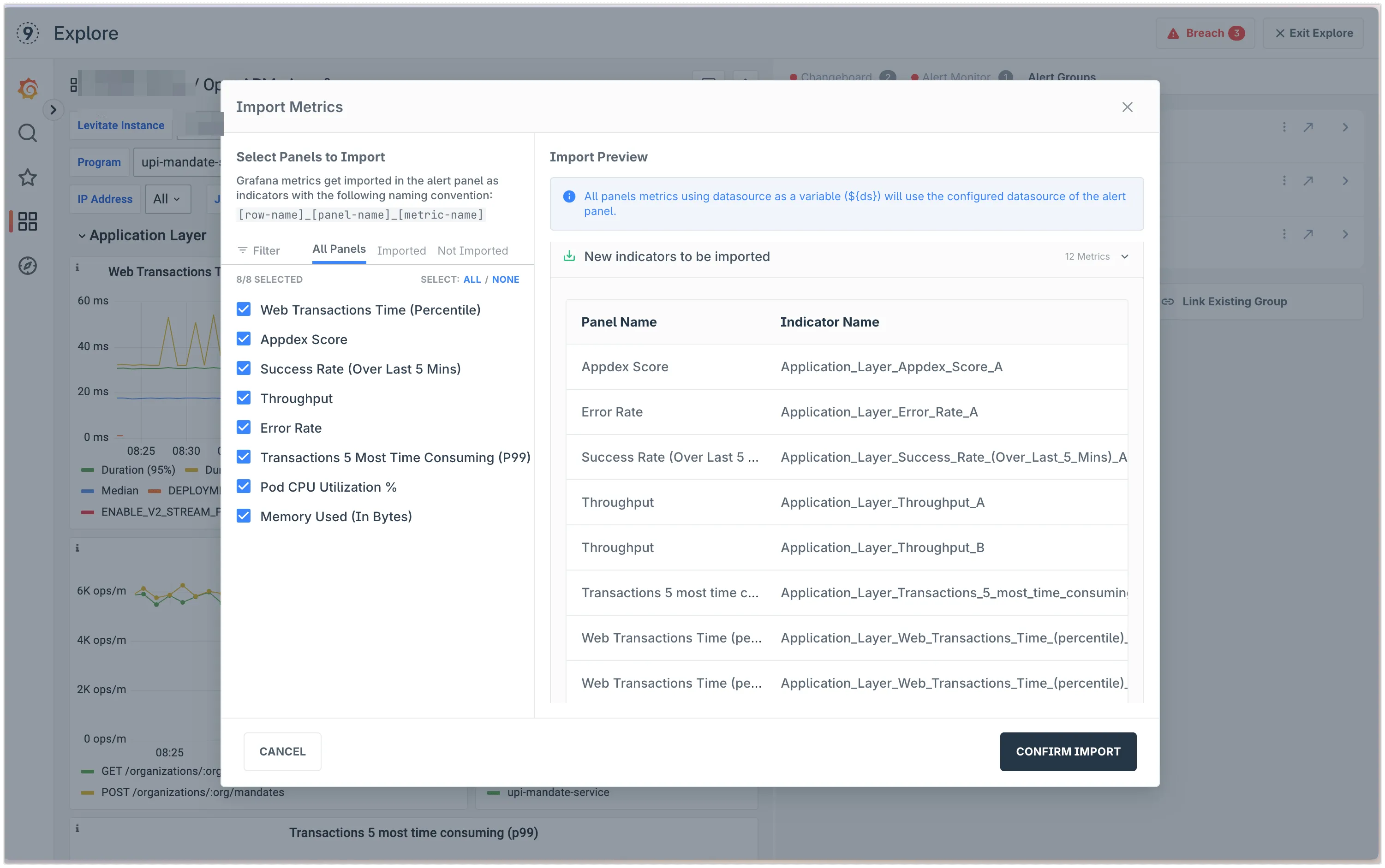 Import Dashboard Metrics