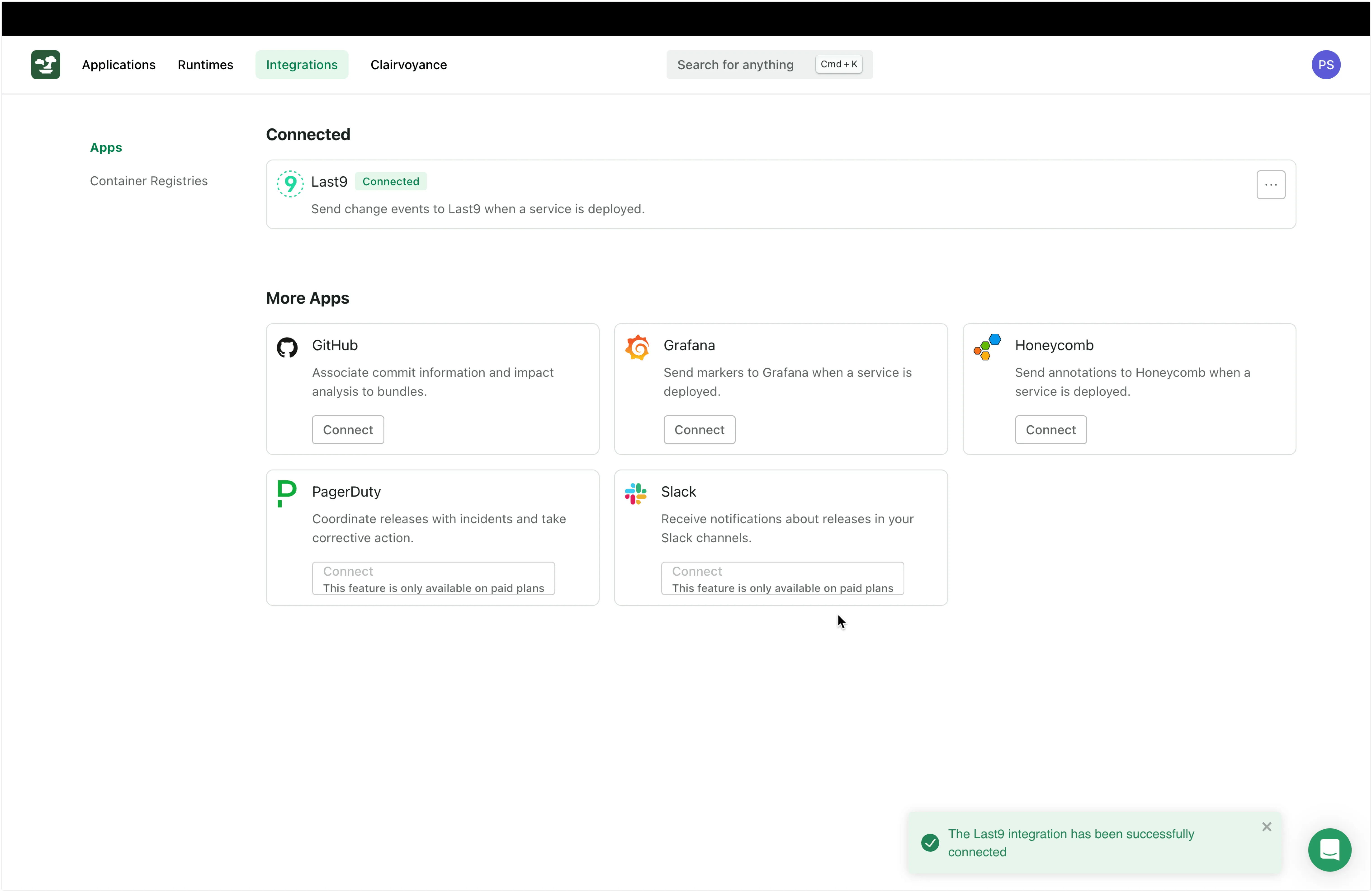 Last9 integration connected