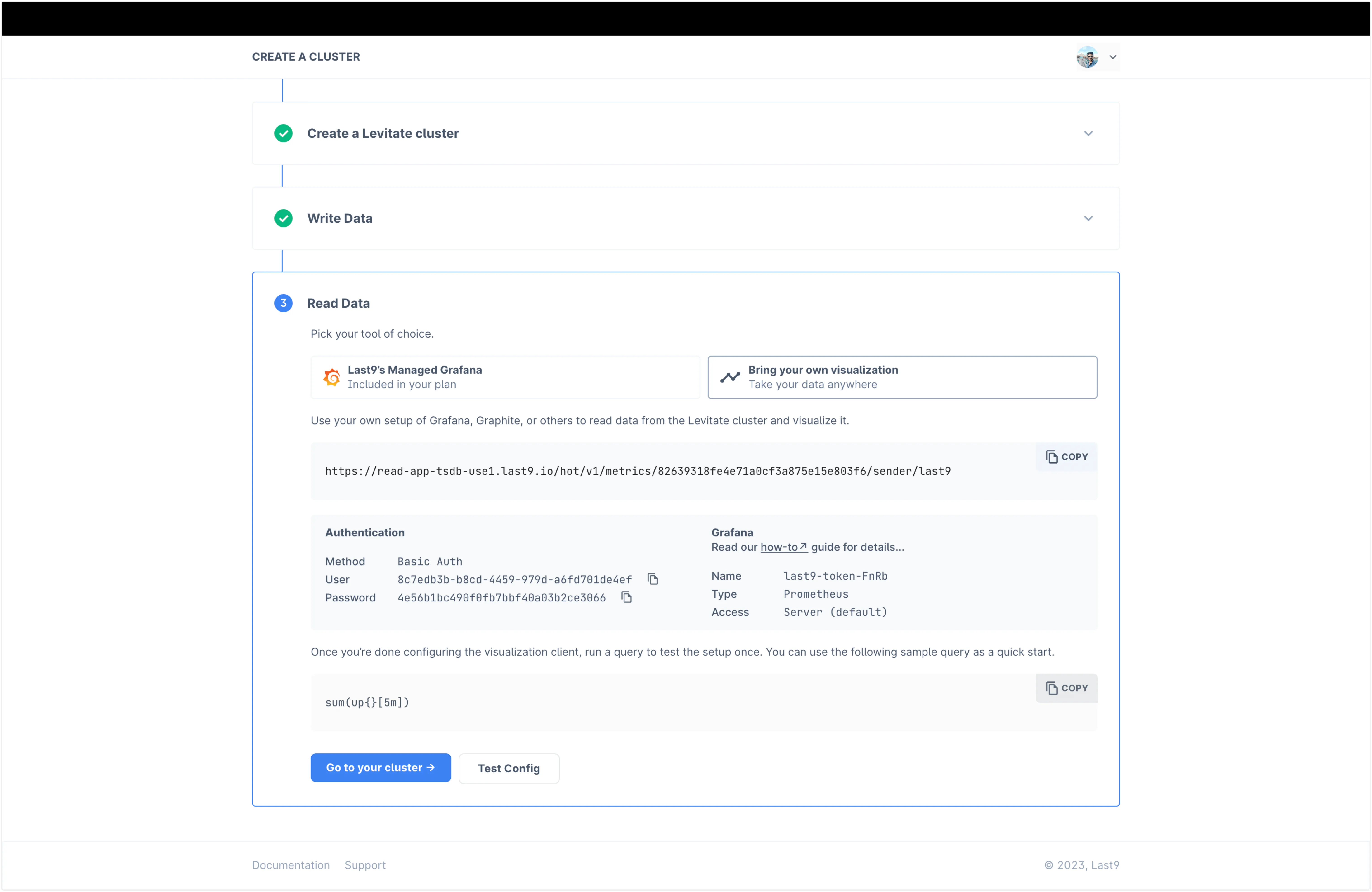 Last9 Cluster Read Data Settings