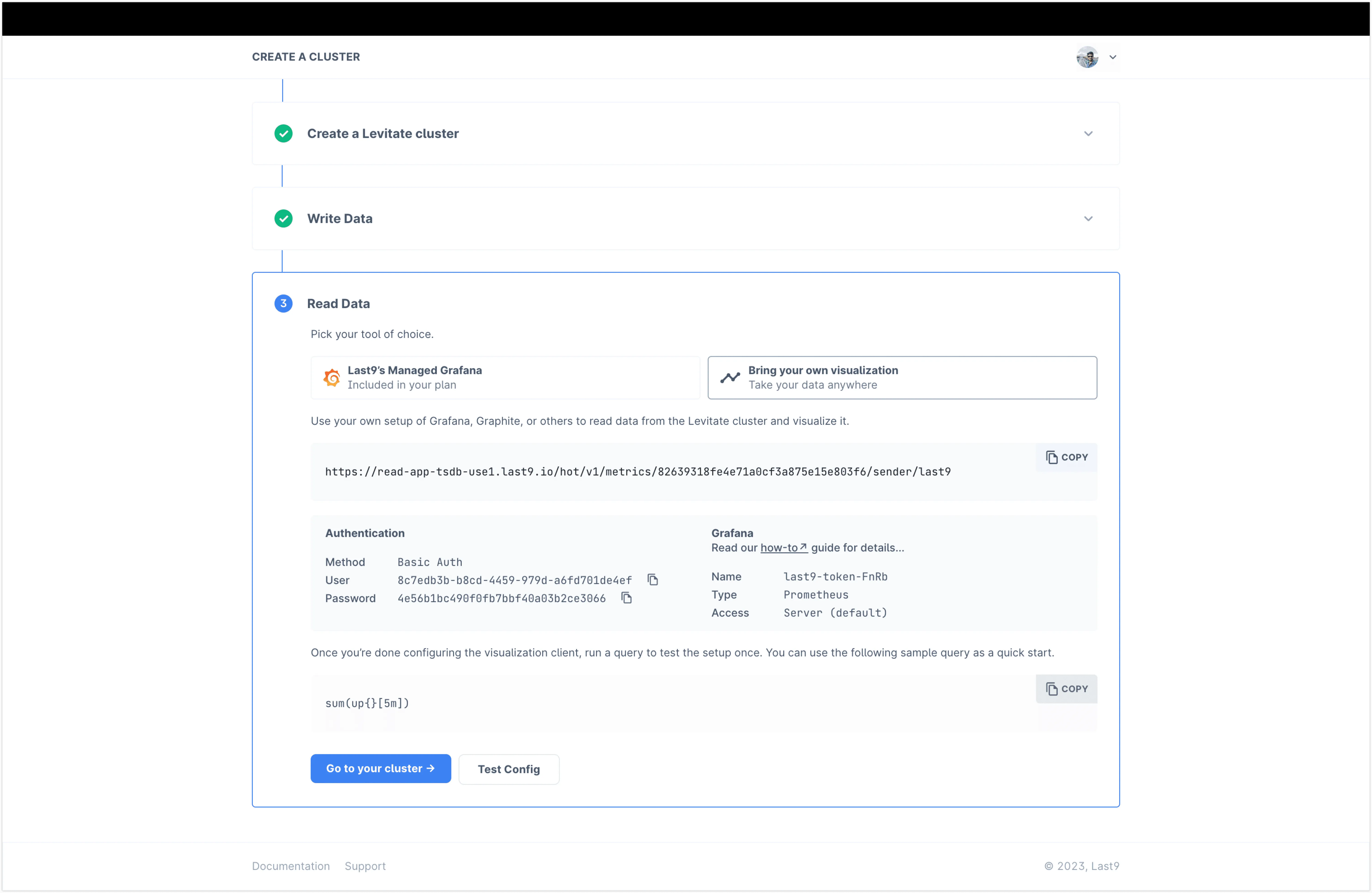 Last9 Cluster Read Data Settings