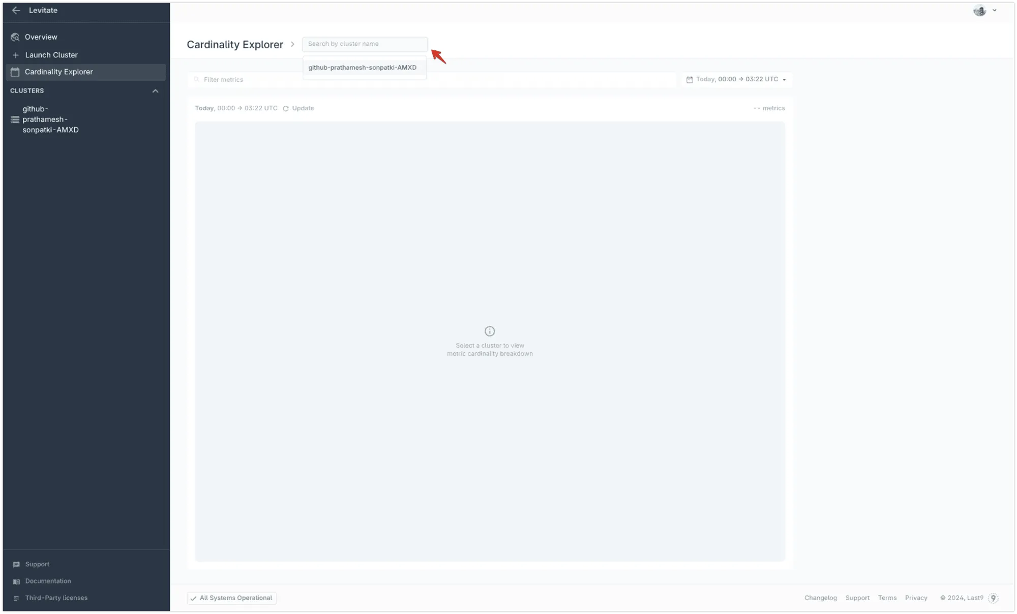 Select the Levitate cluster for which you want to explore the cardinality