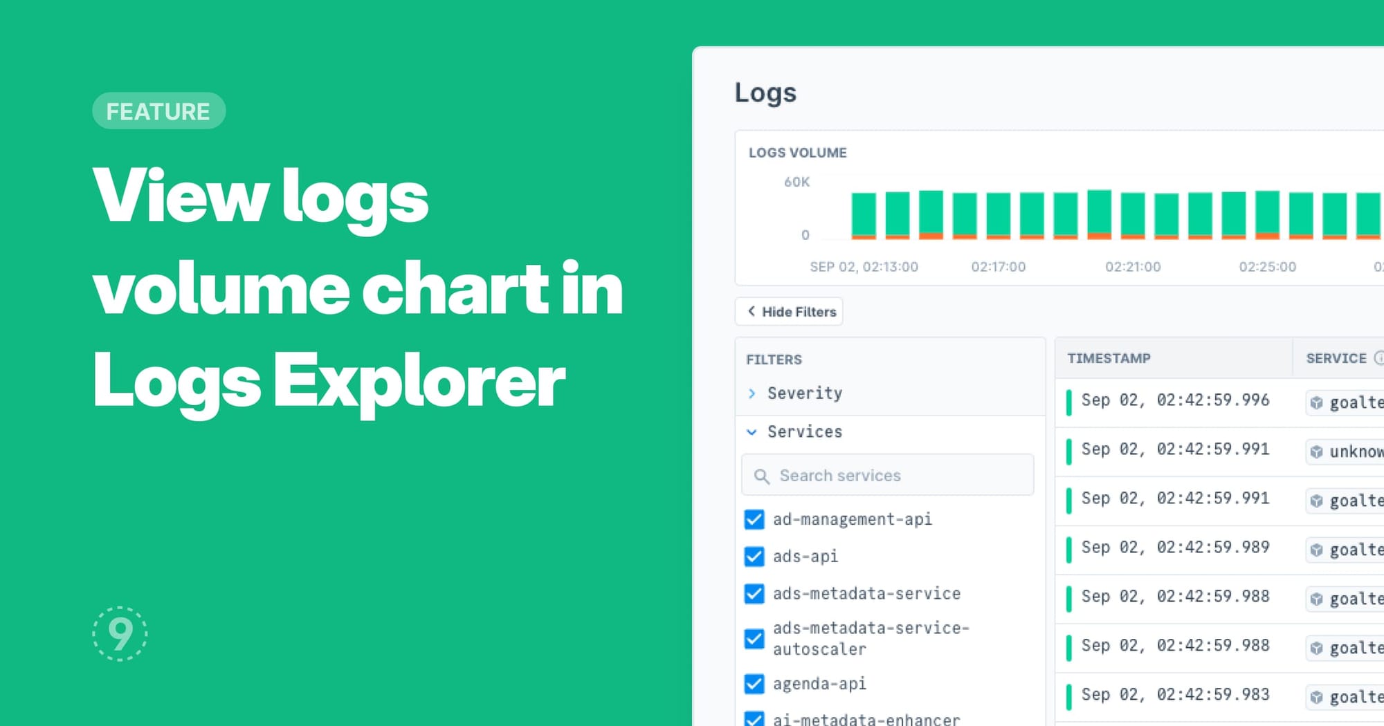 View logs volume chart in Logs Explorer | Last9